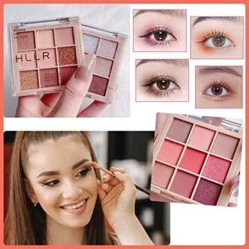 9 Color Glitter Matte Eyeshadow Palette, Pink Nude Red Cream Shimmer Eyeshadow Eye Shadow Makeup Palettes, Christmas Gift for Women Waterproof High Pigment Long-Lasting Korean Eye Makeup(03# Pink)