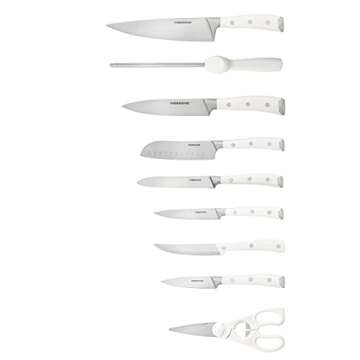 Farberware 15-Piece Forged Triple Rivet Knife Block Set, High-Carbon Kitchen Knife set with Ergonomic Handles, 15-Piece Set, Razor-Sharp Knife Set, White
