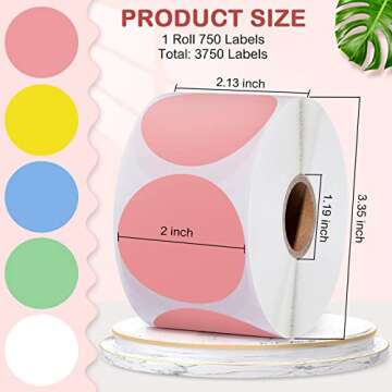 Epakh 5 Rolls 3750 Labels Thermal Stickers 2 Inch Round Thermal Labels Multi Purpose Colorful Self A...