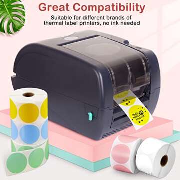 Epakh 5 Rolls 3750 Labels Thermal Stickers 2 Inch Round Thermal Labels Multi Purpose Colorful Self Adhesive Direct Circle Printer Sticker for Business DIY Code Name Tag