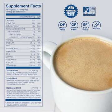 Laird Superfood Non-Dairy Protein Creamer, Sweet & Creamy + Adaptogens, Superfood Creamer with Functional Mushrooms, 12g Protein Per Serving, 8oz Bag