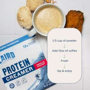 Laird Superfood Non-Dairy Protein Creamer, Sweet & Creamy + Adaptogens, Superfood Creamer with Functional Mushrooms, 12g Protein Per Serving, 8oz Bag