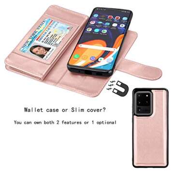 Njjex Galaxy S20 Plus Case, for Samsung Galaxy S20+ S20 Plus Wallet Case （6.7", [9 Card Slots] PU Leather ID Credit Holder Folio Flip [Detachable] Kickstand Magnetic Phone Cover & Lanyard [Rose Gold]