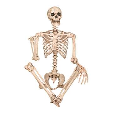 Crazy Bonez Pose-N-Stay Life Size 5 FT Skeleton with Realistic Posable and Movable Joints for Halloween Indoor and Outdoor Decoration