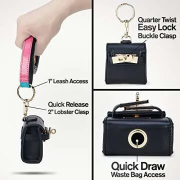 Scotch&Co Chic Mini Barkin Waste Bag Holder Dispenser for Pets | Dog Leash Accessory | Pet Walking Supplies | Black