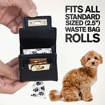 Scotch&Co Chic Mini Barkin Waste Bag Holder Dispenser for Pets | Dog Leash Accessory | Pet Walking Supplies | Black
