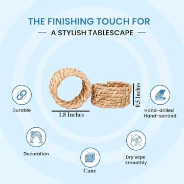 Nautical Napkin Rings Set of 12, Woven Napkin Holders, Coastal Napkin Rings Bulk for Party Decoration, Dinning Table, Everyday, Family Gatherings - A Great Tabletop Décor - Natural