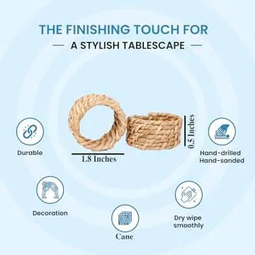 Nautical Napkin Rings Set of 12, Woven Napkin Holders, Coastal Napkin Rings Bulk for Party Decoration, Dinning Table, Everyday, Family Gatherings - A Great Tabletop Décor - Natural