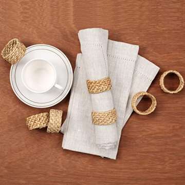 Nautical Napkin Rings Set of 12, Woven Napkin Holders, Coastal Napkin Rings Bulk for Party Decoration, Dinning Table, Everyday, Family Gatherings - A Great Tabletop Décor - Natural