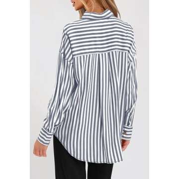 PRETTYGARDEN Womens Striped Button Down Shirt Spring 2025 Oversized Collared Long Sleeve Office Work...