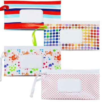 FAREVER Baby Wipe Dispenser, 4 Pack Portable Refillable Wipe Holder, Reusable Lightweight Wipes Container Case Holder for Travel Wet Wipe Pouch,Floral