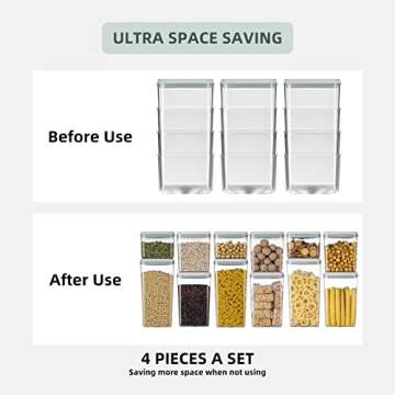 8-Piece Set of Pop Airtight Food Storage Containers with Lids Stackable Containers for Kitchen Pantry Organization Ideal for Cereal Snacks Flour Sugar Coffee and Spaghetti (1.2, 2.0, 2.7, 3.3qt)*2