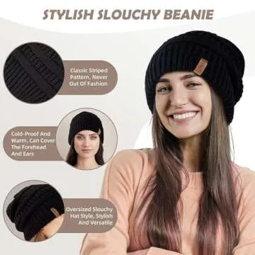 3 Pack Satin Lined Beanie for Women, Warm Slouchy Winter Hats with Silk Lined, Fashionable Oversized Cable Knit Hat Skull Cap-01