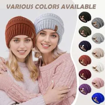 3 Pack Satin Lined Beanie for Women, Warm Slouchy Winter Hats with Silk Lined, Fashionable Oversized Cable Knit Hat Skull Cap-01