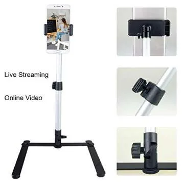 Ajustable Tripod with Cellphone Stand,Overhead Phone Mount,Camera Video Table Top Light Weight Tripod,Teaching Online Holder,Live Streaming,Online Video,Compatible with Smart-Phone