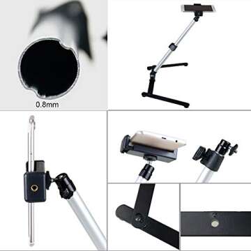 Ajustable Tripod with Cellphone Stand,Overhead Phone Mount,Camera Video Table Top Light Weight Tripod,Teaching Online Holder,Live Streaming,Online Video,Compatible with Smart-Phone