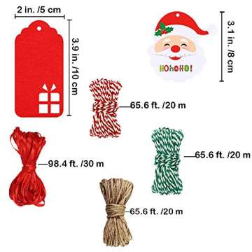 Winlyn 170 Pcs Christmas Wrap Tags Holiday Hang Tags Paper Cuts Hollow Christmas Tree Santa Snowflake Design Party Favor Tags with Twines for Arts Crafts Wedding Christmas Festival