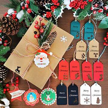 Winlyn 170 Pcs Christmas Wrap Tags Holiday Hang Tags Paper Cuts Hollow Christmas Tree Santa Snowflake Design Party Favor Tags with Twines for Arts Crafts Wedding Christmas Festival