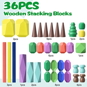 Colorful Wooden Stacking Rocks for Creative Play