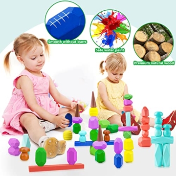 Colorful Wooden Stacking Rocks for Creative Play