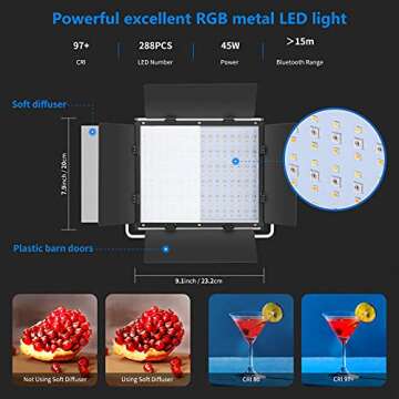 Neewer 2 Packs 650 RGB LED Video Light with App Control Stand Kit, 360° Full Color, 45W Bi-Color 32...