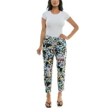 Stylish Zac & Rachel Women's Pull-On Ankle Length Pants in Black Multi Rose