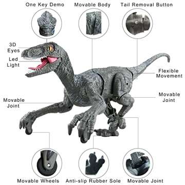 MAMABOO Remote Control Dinosaur Toys for Boys Kids Girls 3 4 5 6 7 8 Electronic RC Robot Toy 2.4Ghz Walking Roaring Velociraptor Realistic 18.1" Jurassic Dino Rechargeable Raptor Blue Birthday Gift