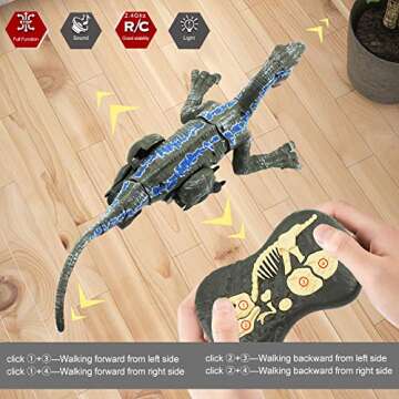 MAMABOO Remote Control Dinosaur Toys for Boys Kids Girls 3 4 5 6 7 8 Electronic RC Robot Toy 2.4Ghz Walking Roaring Velociraptor Realistic 18.1" Jurassic Dino Rechargeable Raptor Blue Birthday Gift