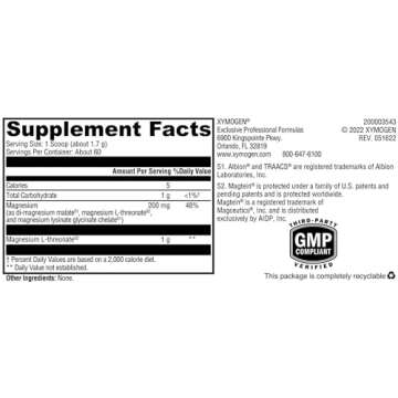 XYMOGEN OptiMag Neuro - Chelated Magnesium Powder - With Magnesium Glycinate & L-Threonate - Support Brain Health & Relaxation - Unflavored (60 Servings)