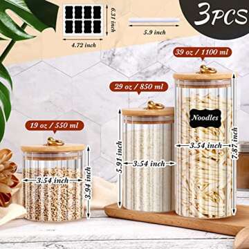 3 Pcs Glass Storage Jars Decorative Coffee Bar Container Kitchen Glass Canister with Airtight Bamboo...