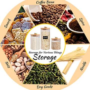 3 Pcs Glass Storage Jars Decorative Coffee Bar Container Kitchen Glass Canister with Airtight Bamboo Lid Metal Ring, Black Labels and Whiteboard Marker for Storage Sugar Candy (19 oz, 29 oz, 39 oz)