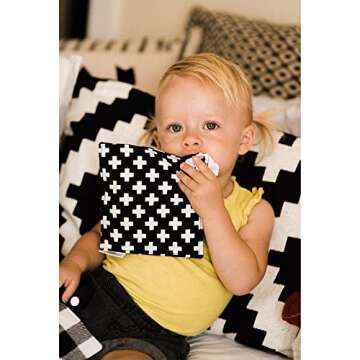 Eco-Friendly Cotton Sensory Crinkle Paper Baby Teether Toy - BPA Free & Organic Beeswax Sealed Wood