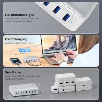 USB C Charger 200W USB C Charger Block,Upgraded GaN III 8-Port Fast Charging Station Hub,PD 65W Laptop Charger Adapter Compatible with MacBook Pro/Air,DELL,Steam Deck,iPhone 16/15/14,Galaxy S23/22 etc