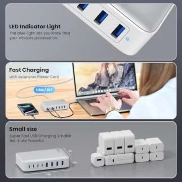 USB C Charger 200W USB C Charger Block,Upgraded GaN III 8-Port Fast Charging Station Hub,PD 65W Laptop Charger Adapter Compatible with MacBook Pro/Air,DELL,Steam Deck,iPhone 16/15/14,Galaxy S23/22 etc
