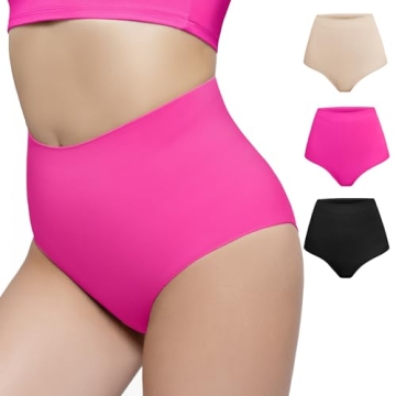 PUMIEY 3 Pack Womens Shapewear Panties Tummy Control Shaper Underwear Mid Waist, Jet Black + Cream +...