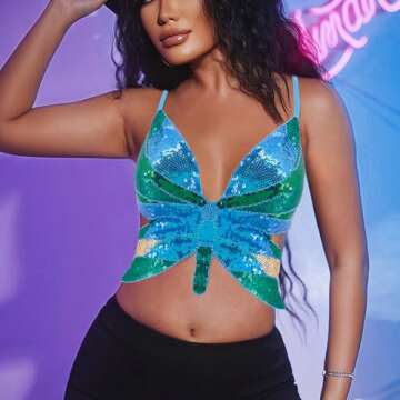 Sequin Butterfly Crop Top for Stylish Performances