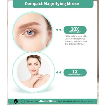 Wobsion LED Travel Makeup Mirror 10x Magnification Compact