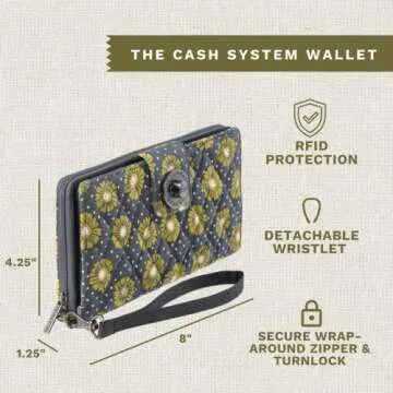 Bella Taylor Cash System Wallet for Envelope Budgeting - RFID Protected - Cash Stuffing Wallet with Detachable Wristlet - Dotted Daisy Charcoal
