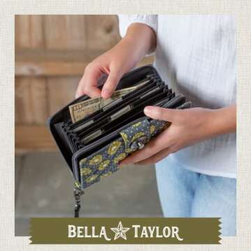 Bella Taylor Cash System Wallet for Envelope Budgeting - RFID Protected - Cash Stuffing Wallet with Detachable Wristlet - Dotted Daisy Charcoal