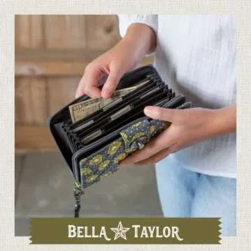 Bella Taylor Cash System Wallet for Envelope Budgeting - RFID Protected - Cash Stuffing Wallet with Detachable Wristlet - Dotted Daisy Charcoal