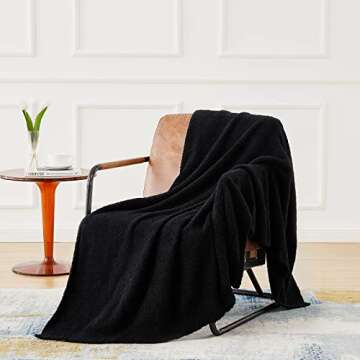 CYMULA Knit Throw Blanket for Couch Black-Super Soft Lightweight Plush Fuzzy Fluffy Cozy Blankets an...