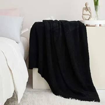 CYMULA Knit Throw Blanket for Couch Black-Super Soft Lightweight Plush Fuzzy Fluffy Cozy Blankets and Throws for Sofa Bed, 50x60 inches