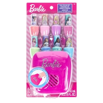 Barbie 8 Piece Nail Polish Set with Nail Dryer for Kids, Peel-Off Water-Based, Safe for Kids, Batter...