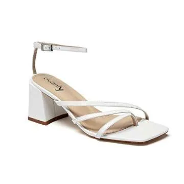vivianly Women's Chunky Mid Heel Ankle Strap Sandals Square Toe Heeled Sandals