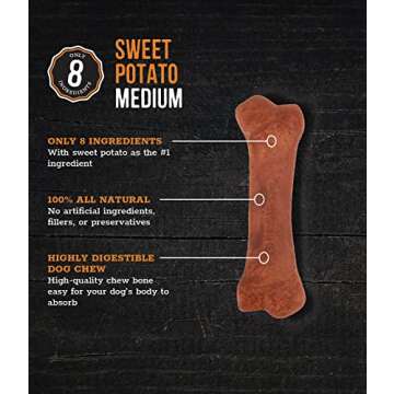 Wholesome Pride Natural & Healthy Sweet Potato Highly Digestible Dog Chews, Medium - 2 Pack