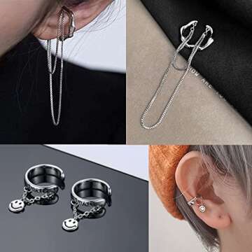 34 PCS Gold Silver Adjustable Ear Cuffs Earrings for Women Non-Piercing Cartilage Clip on Earrings Wrap Ear Jewelry Set,Punk Snake Butterfly Claw Stud Earrings Gift (Silver)