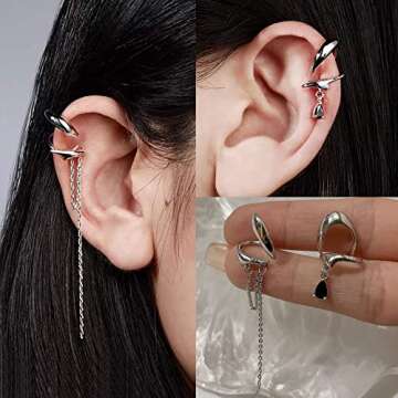 34 PCS Gold Silver Adjustable Ear Cuffs Earrings for Women Non-Piercing Cartilage Clip on Earrings Wrap Ear Jewelry Set,Punk Snake Butterfly Claw Stud Earrings Gift (Silver)