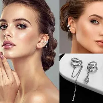 34 PCS Gold Silver Adjustable Ear Cuffs Earrings for Women Non-Piercing Cartilage Clip on Earrings Wrap Ear Jewelry Set,Punk Snake Butterfly Claw Stud Earrings Gift (Silver)