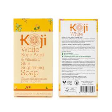 Koji White Kojic Acid & Vitamin C Brightening Soap, Hydrating Face & Body For Radiant Glow Skin, Nourishing, Moisturizing, Even Tone Cleansing Bar, Vegan, Paraben-Free, 2.82 oz (2 Bars)