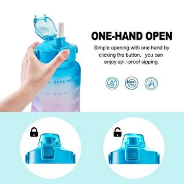 EYQ 64oz Leakproof Free Drinking Water Bottle with Motivational Time Marker BPA Free for Fitness, Gym and Outdoor Sports (Green/Purple Gradient)